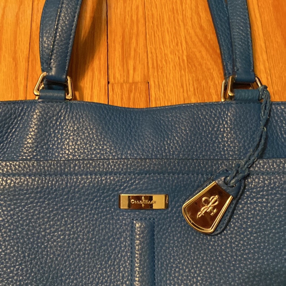 Cole Haan blue leather tote bag ๐ with tan CH lining. - Picture 2 of 8